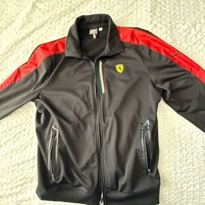 Ferrari Men's Black Jacket with Red Accents